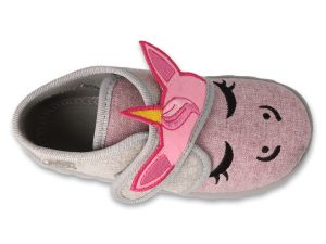 BEFADO FLEXI 465P110 Гъвкави бебешки пантофки за момиче, Светлосиви с еднорог