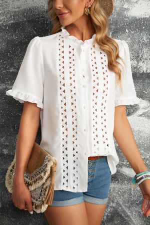 Polka Dot Sheer Puff Sleeve Metallic Knit Top