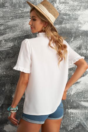 Polka Dot Sheer Puff Sleeve Metallic Knit Top