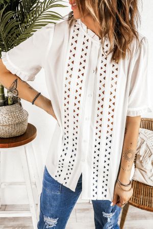 Polka Dot Sheer Puff Sleeve Metallic Knit Top