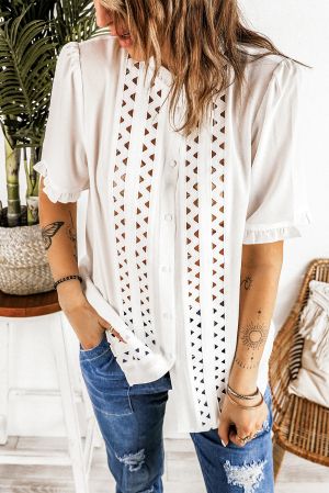 Polka Dot Sheer Puff Sleeve Metallic Knit Top