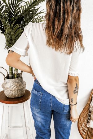 Polka Dot Sheer Puff Sleeve Metallic Knit Top