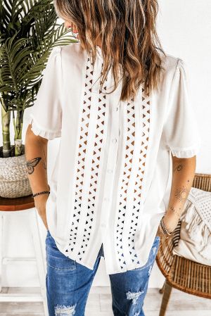 Polka Dot Sheer Puff Sleeve Metallic Knit Top
