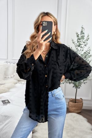 Polka Dot Sheer Puff Sleeve Metallic Knit Top