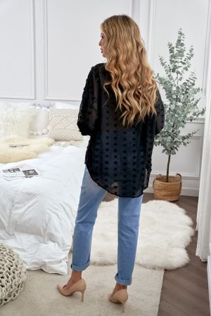 Polka Dot Sheer Puff Sleeve Metallic Knit Top