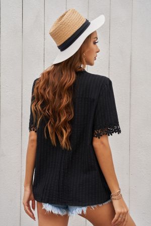 Polka Dot Sheer Puff Sleeve Metallic Knit Top
