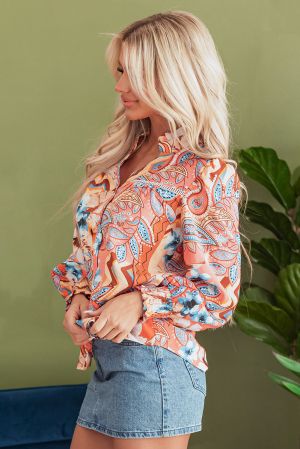 Polka Dot Sheer Puff Sleeve Metallic Knit Top