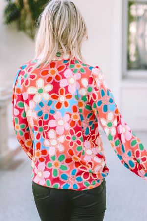 Polka Dot Sheer Puff Sleeve Metallic Knit Top