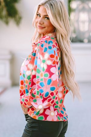 Polka Dot Sheer Puff Sleeve Metallic Knit Top