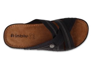 INBLU 158M022 Mъжки анатомични чехли от естествена кожа, Черни